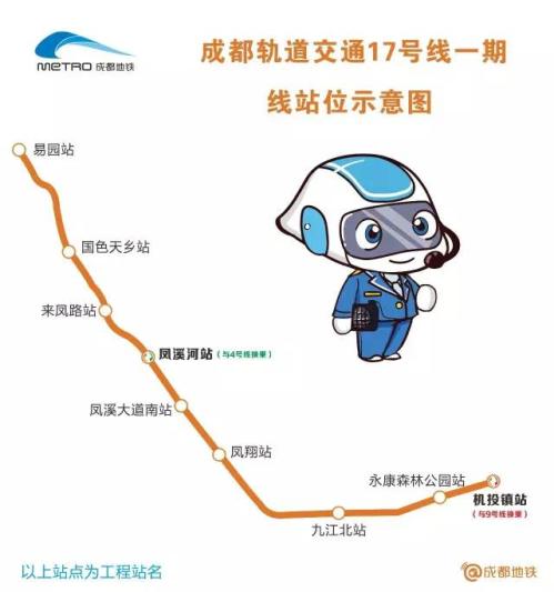 成都地铁17号线一期线路图及站点位置示意图