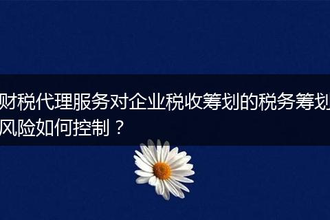 财税代理服务对企业税收筹划的税务筹划风险如何控制？