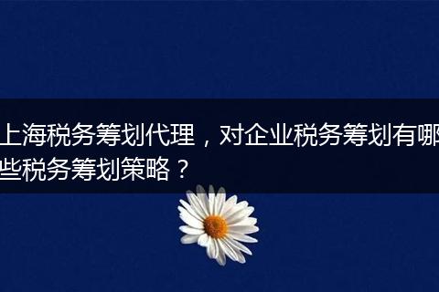 上海税务筹划代理，对企业税务筹划有哪些税务筹划策略？