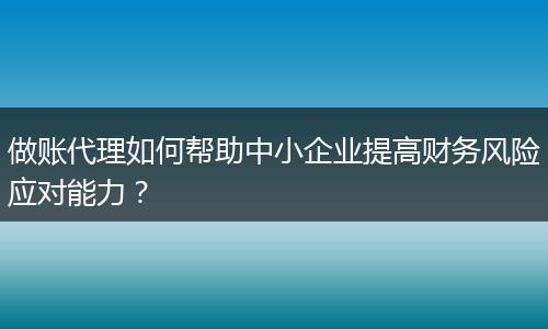 做账代理如何帮助中小企业提高财务风险应对能力?