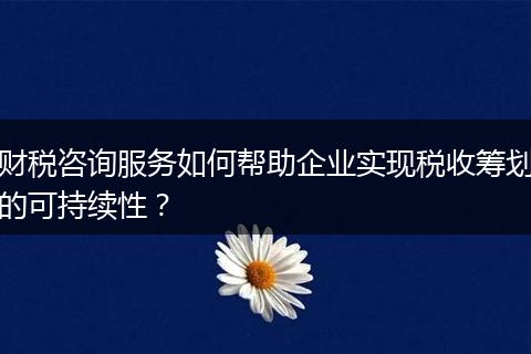 财税咨询服务如何帮助企业实现税收筹划的可持续性？