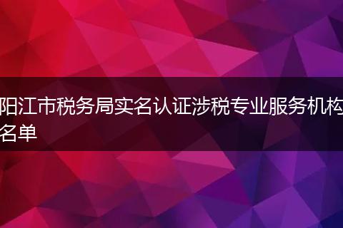 阳江市税务局实名认证涉税专业服务机构名单