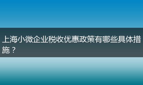 上海小微企业税收优惠政策有哪些具体措施？