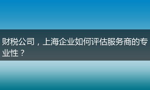 财税公司，上海企业如何评估服务商的专业性？