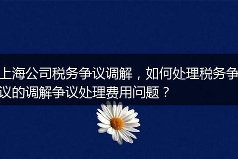 上海公司税务争议调解，如何处理税务争议的调解争议处理费用问题？