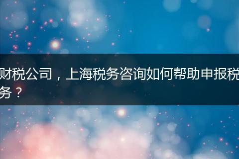 财税公司，上海税务咨询如何帮助申报税务？