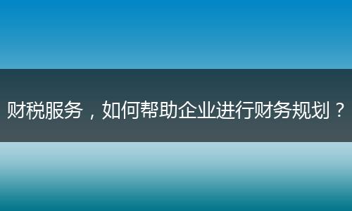 财税服务，如何帮助企业进行财务规划？