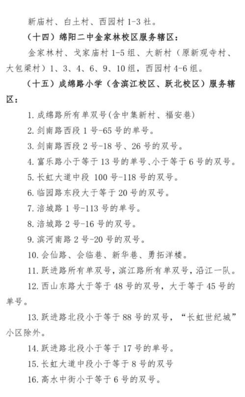 绵阳涪城区学校招生范围2025