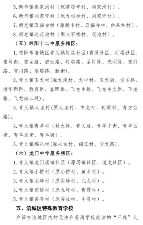 绵阳涪城区学校招生范围2025