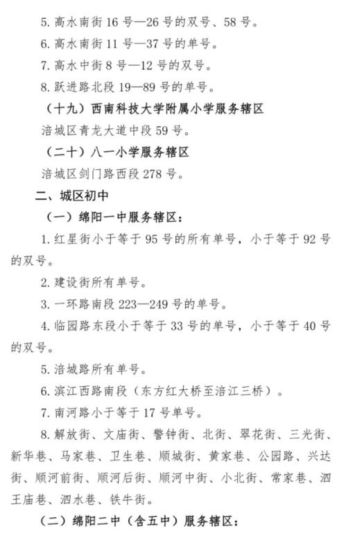 绵阳涪城区学校招生范围2025