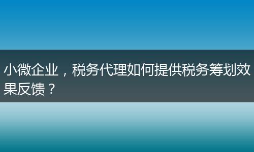 小微企业，税务代理如何提供税务筹划效果反馈？