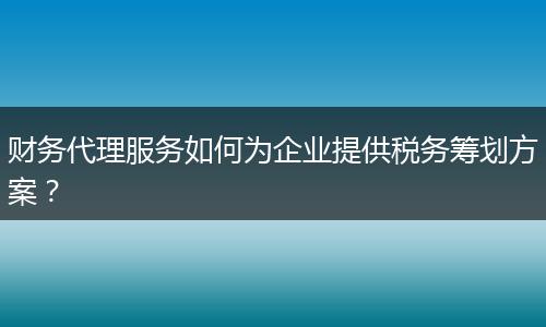 财务代理服务如何为企业提供税务筹划方案？