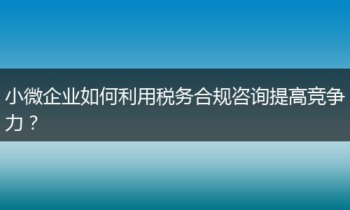 小微企业如何利用税务合规咨询提高竞争力？