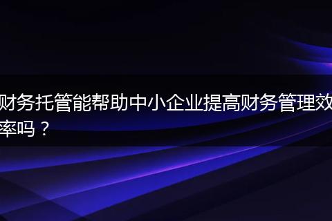 财务托管能帮助中小企业提高财务管理效率吗?