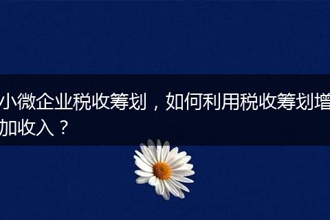 小微企业税收筹划,如何利用税收筹划增加收入?