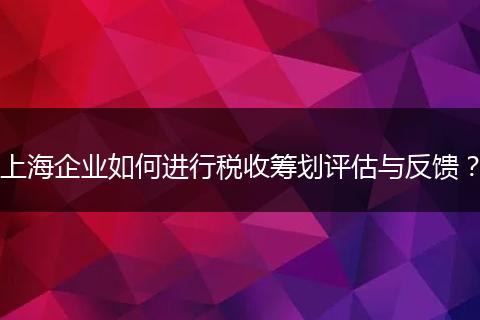 上海企业如何进行税收筹划评估与反馈？