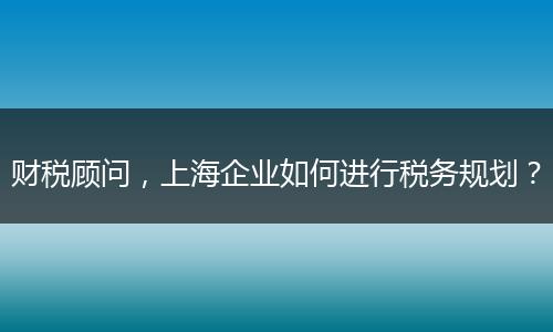 财税顾问,上海企业如何进行税务规划?