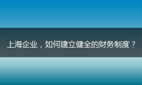 上海企业,如何建立健全的财务制度?