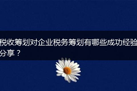 税收筹划对企业税务筹划有哪些成功经验分享?
