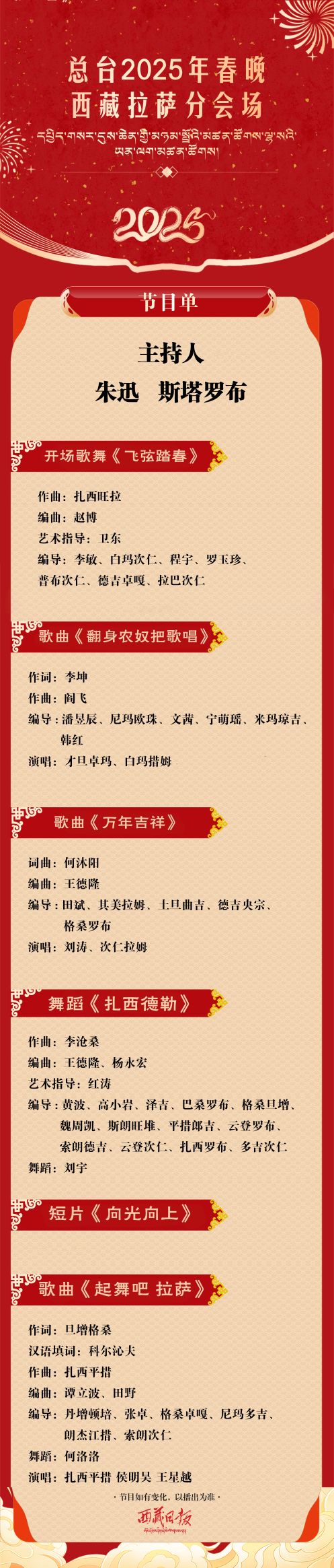 2025央视春晚西藏分会场时间、节目单及嘉宾阵容