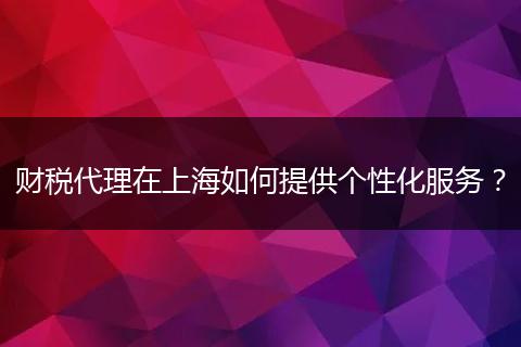 财税代理在上海如何提供个性化服务?