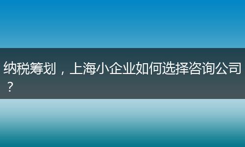 纳税筹划,上海小企业如何选择咨询公司?