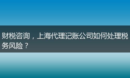 财税咨询,上海代理记账公司如何处理税务风险?