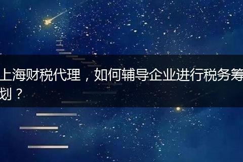 上海财税代理,如何辅导企业进行税务筹划?