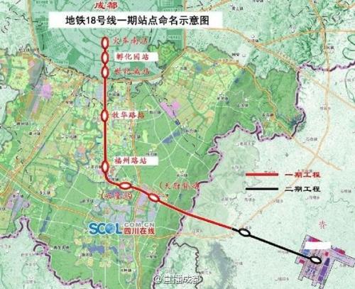 成都地铁18号线一期站点示意图