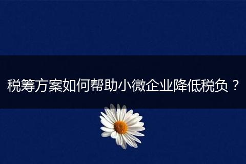 税筹方案如何帮助小微企业降低税负?