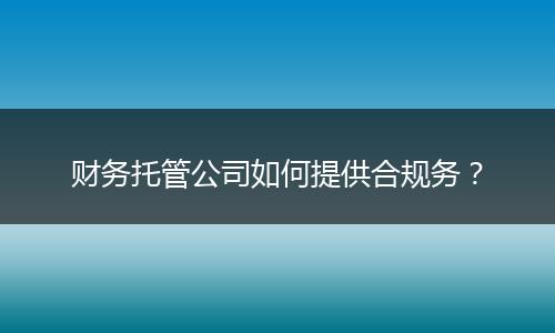 财务托管公司如何提供合规务?