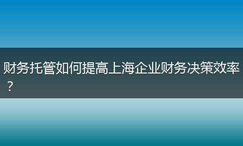 财务托管如何提高上海企业财务决策效率?