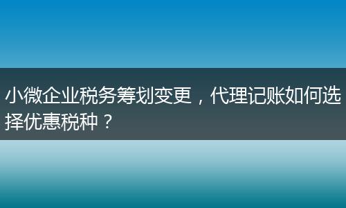 小微企业税务筹划变更,代理记账如何选择优惠税种?