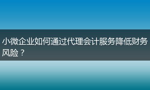 小微企业如何通过代理会计服务降低财务风险?