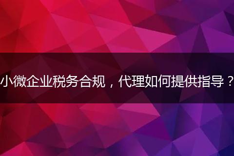 小微企业税务合规,代理如何提供指导?
