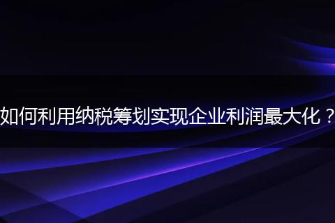如何利用纳税筹划实现企业利润最大化?