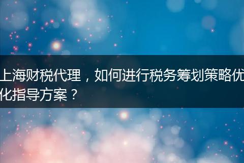 上海财税代理,如何进行税务筹划策略优化指导方案?
