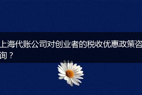 上海代账公司对创业者的税收优惠政策咨询?