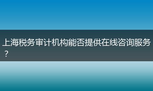 上海税务审计机构能否提供在线咨询服务?