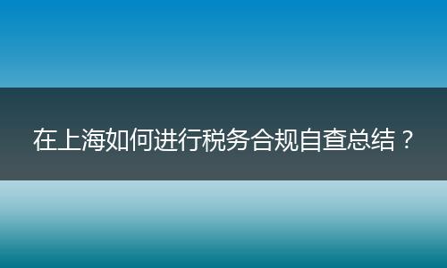 在上海如何进行税务合规自查总结?