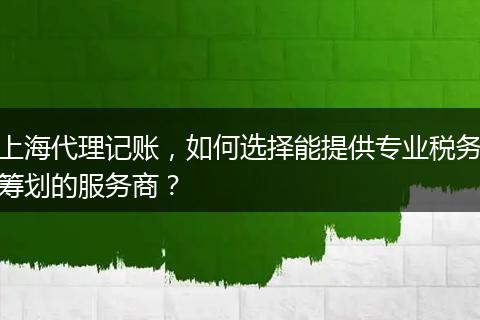 上海代理记账,如何选择能提供专业税务筹划的服务商?