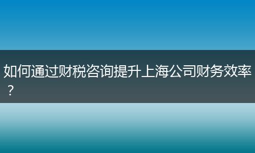 如何通过财税咨询提升上海公司财务效率?