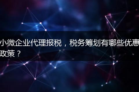 小微企业代理报税,税务筹划有哪些优惠政策?