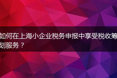 如何在上海小企业税务申报中享受税收筹划服务?