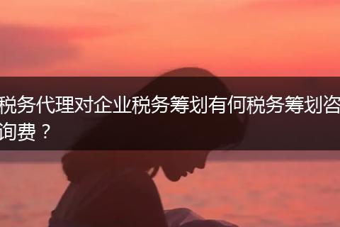 税务代理对企业税务筹划有何税务筹划咨询费?