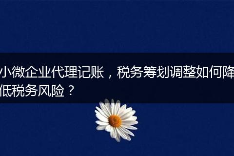 小微企业代理记账,税务筹划调整如何降低税务风险?