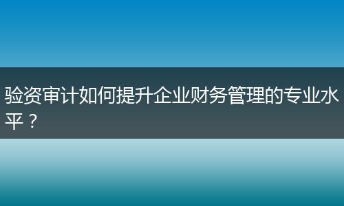验资审计如何提升企业财务管理的专业水平?