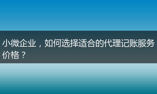 小微企业,如何选择适合的代理记账服务价格?