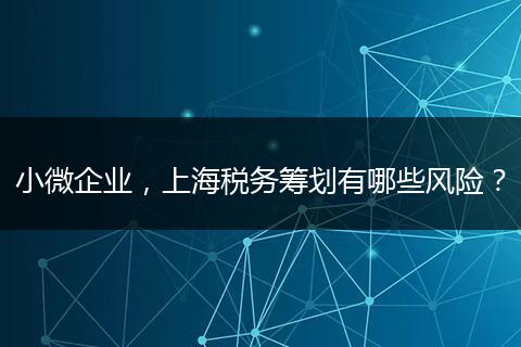 小微企业,上海税务筹划有哪些风险?