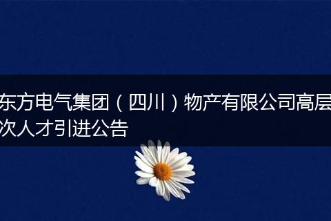 东方电气集团(四川)物产有限公司高层次人才引进公告